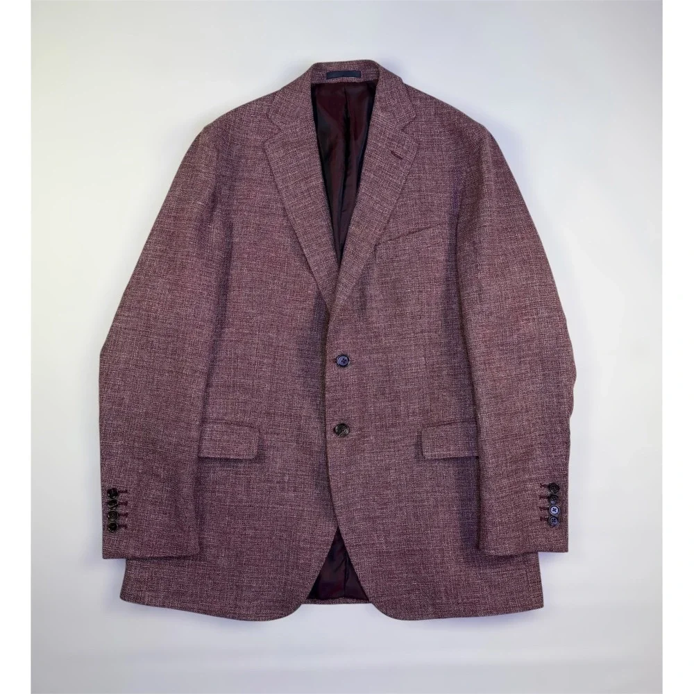 Rare Scabal Custom Mens Linen Wool Blazer Sport Coat Burgundy Kenton 52L 42L